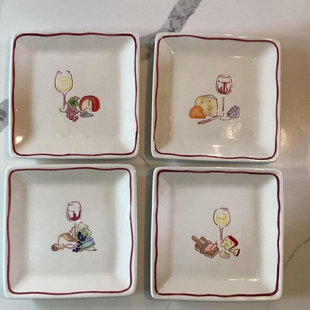 4 Pottery Barn Outlet Ceramic Wine and Cheese Plates 7”